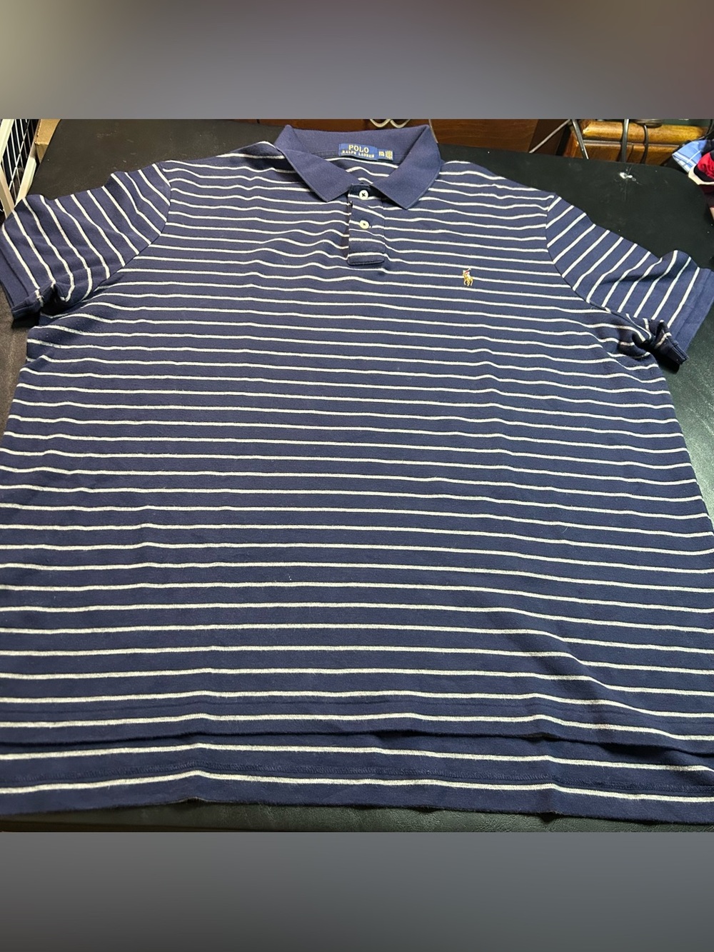 Ralph Lauren Navy and White Striped Polo Shirt